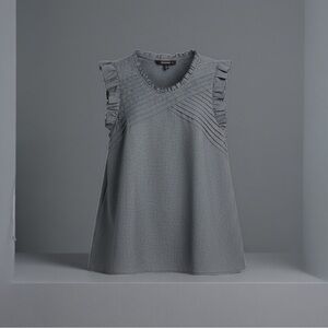 SHEIN Charcoal blue Ruffle Blouse | Pleated Sleeveless Top (1X)